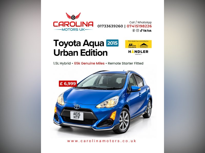 2015 Toyota Aqua Hatchback 1.5L HYBRID - X URBAN EDITION - ULEZ/CAZ PASS- FREE 24MONTHS GOLD WARRANTY 12MONTHS AA BREAKDOWN COVER