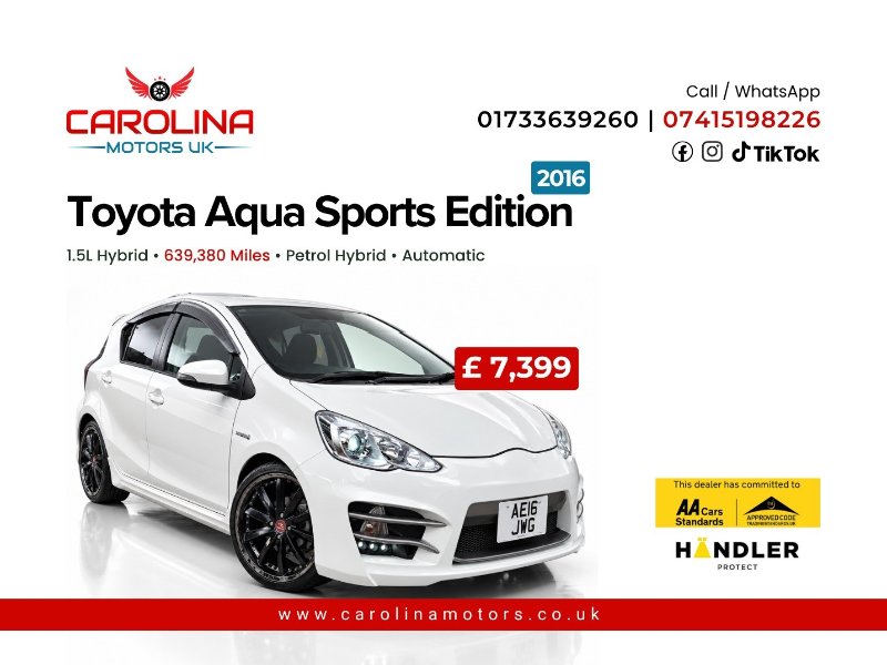White Toyota Aqua 1.5L HYBRID - SPORTS EDITION - ULEZ/CAZ PASS- FREE 24MONTHS GOLD WARRANTY 12MONTHS AA BREAKDOWN COVER