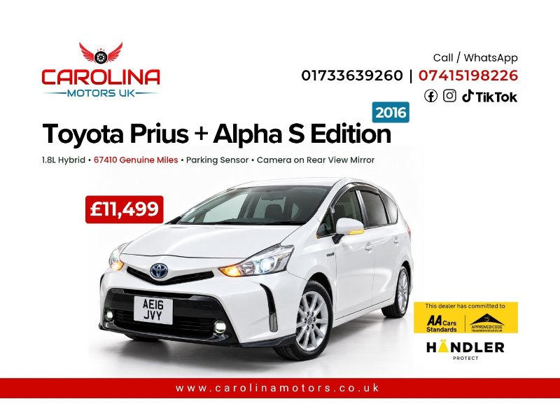 White 2016 Toyota Prius 1.8L HYBRID - 7 SEATER-ULEZ/CAZ PASS-FREE 24MONTHS GOLD WARRANTY 12MONTHS AA BREAKDOWN COVER in MARCH